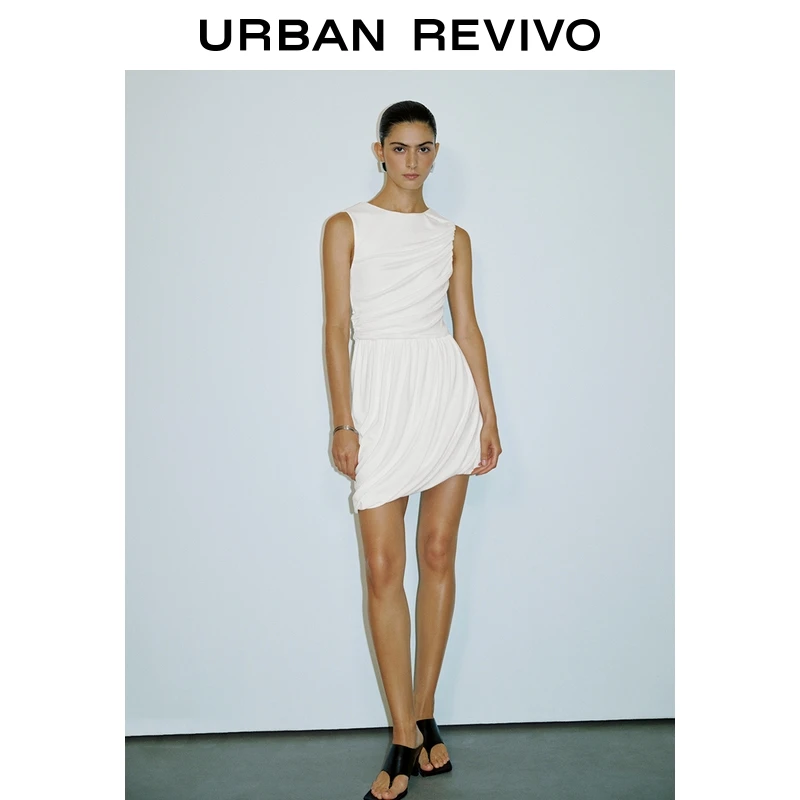 UR2025夏季新款女装简约气质通勤褶皱无袖连衣裙UWG750061