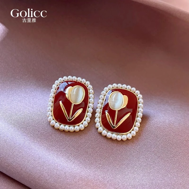 合金仿珍珠耳饰 纯色女耳钉法式港风ins简约小众时尚气质耳饰轻奢