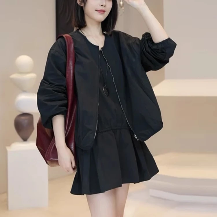 2025新款流行时尚气质套装小个子运动休闲拉链外套吊带裙两件套女