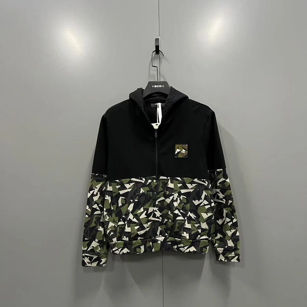 99新 FENDI/芬迪 jp127 迷彩拼色半拉链帽衫 S 007931