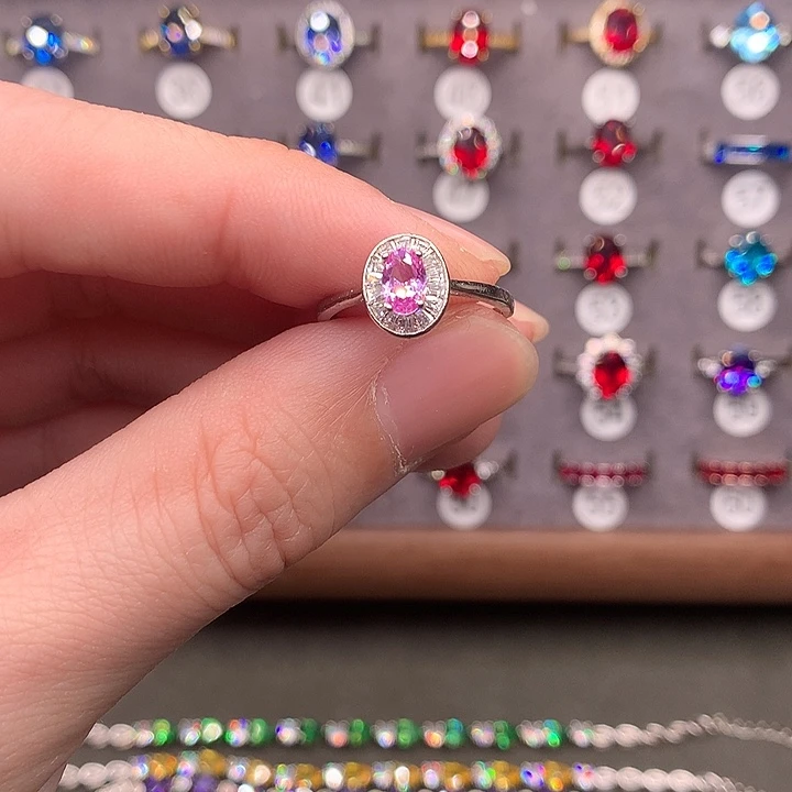 戒指银S925镶嵌彩色蓝宝石