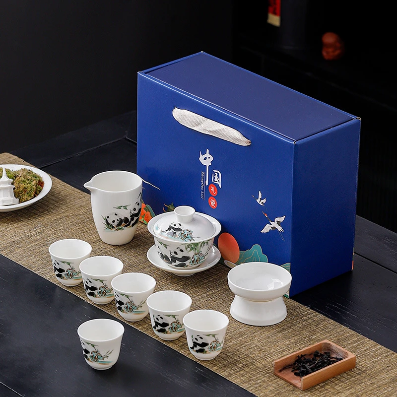 最新款高端白瓷功夫茶具羊脂玉茶具套装盖碗礼盒套装高级感轻奢风