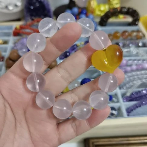 水晶手串未镶嵌天然全净体粉水晶水晶手串