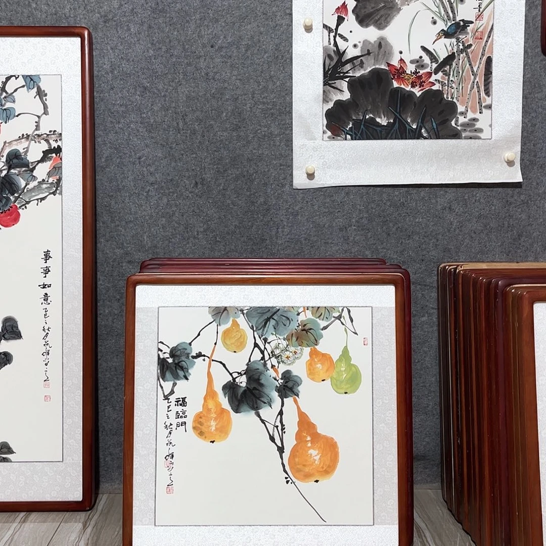 国画书画作品带框63×63