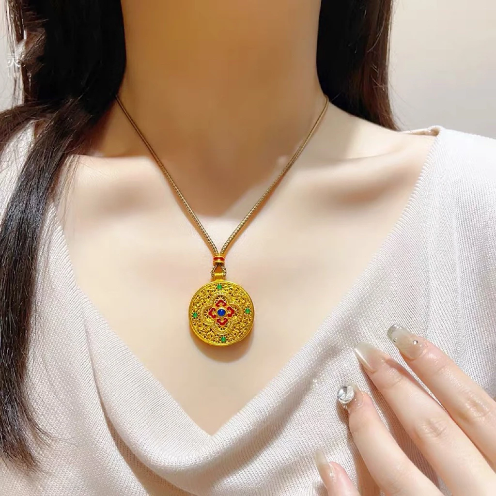 合金布艺项链 (四合如意)花丝罗盘项链毛衣链