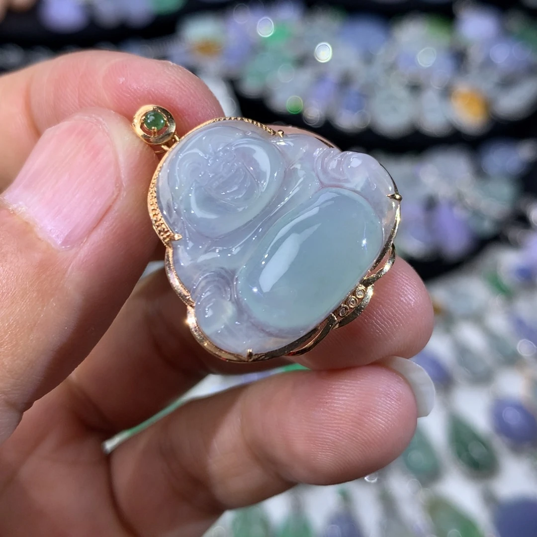翡翠18K金镶嵌吊坠(不含链)