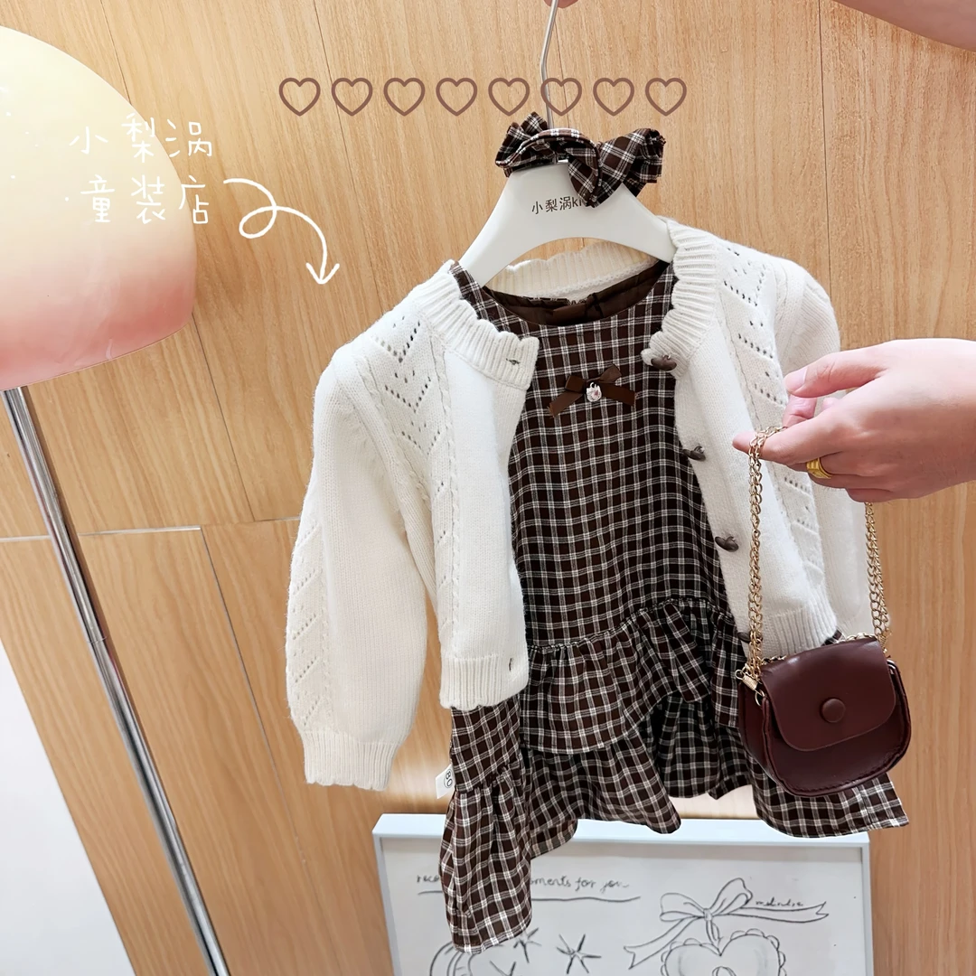【韩系穿搭】宋发圈~秋装2025新款洋气儿童针织开衫女宝新款连衣裙