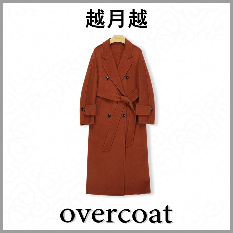 越月越YCA26092女士骆驼绒中长款冬季双排扣毛呢双面呢秋冬外套