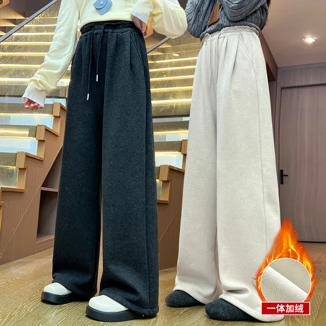 女童加绒阔腿裤冬季裤子新款女大童洋气糯米裤冬装儿童休闲长裤潮