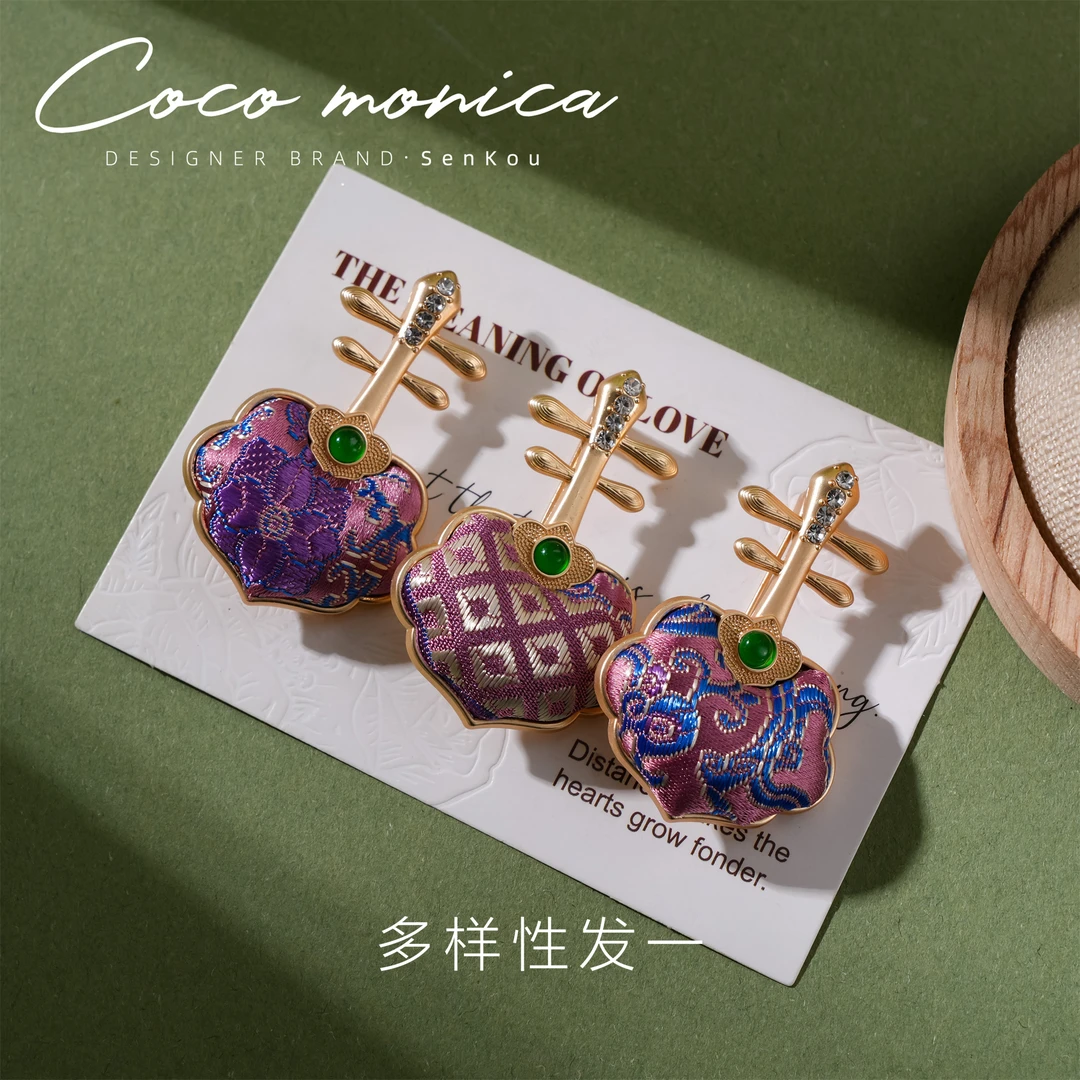 合金胸针 【小霞珠宝】宋锦琵琶胸针女款手工复古编织国风AD751