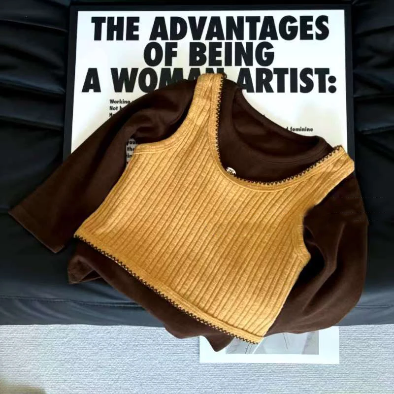 女童秋季新款套装洋气女宝宝背心长袖打底2025新款百搭两件套