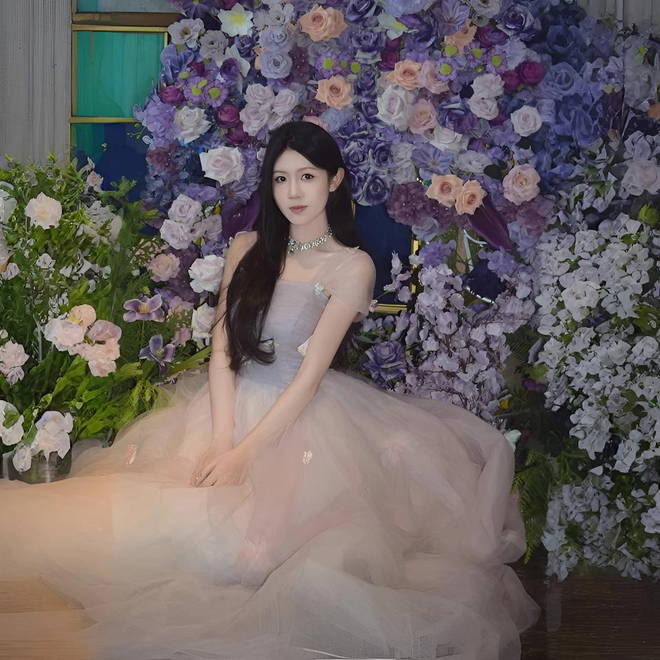 粉蓝色森系晚礼服轻奢小众订婚敬酒服主持人生日公主裙成人礼毕业