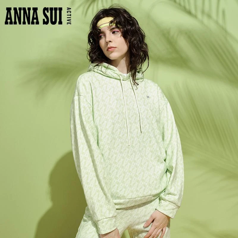 安娜苏印花连帽卫衣休闲套头衫运动时尚23243237A