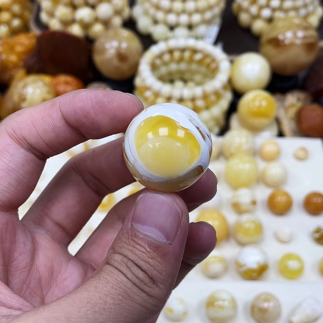 蜜蜡未镶嵌珠宝奇石26.0mm【橘紅溶洞妖孽漆瓷白】打孔不予退货
