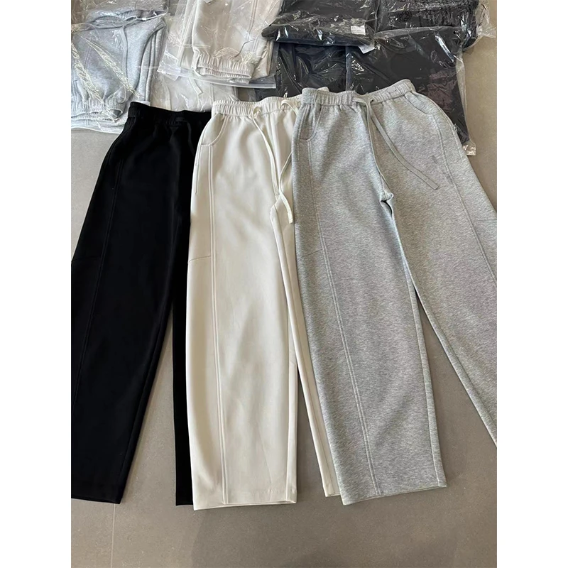 JING2025春季新款58011抽绳高腰休闲裤女裤宽松显瘦百搭直筒长裤