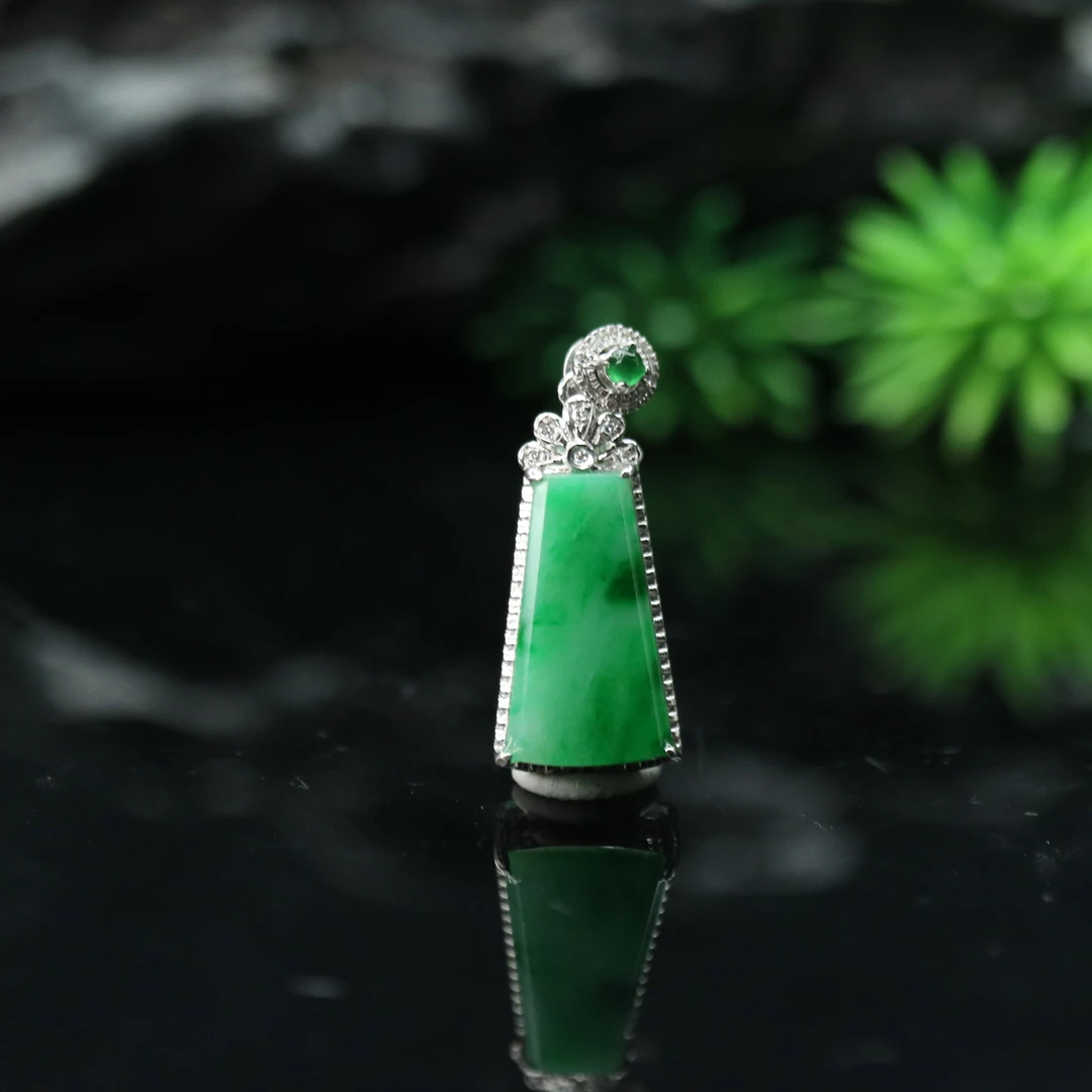 FC62天然缅甸翡翠A货18k冰绿无事牌/400035/保利厦门拍卖