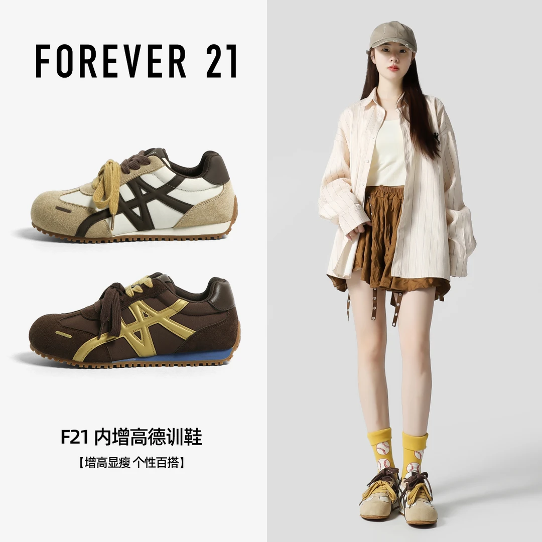 F21内增高运动鞋女2025新款秋季软底轻便百搭原创低帮学生德训鞋