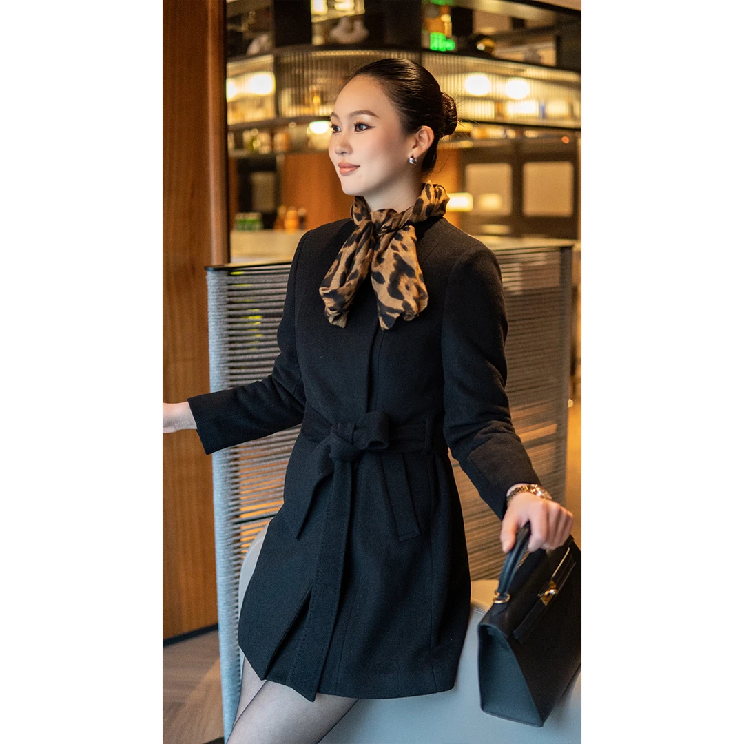 DANLUE/丹略冬季拼接设计羊毛90白鸭绒大衣外套通勤气质