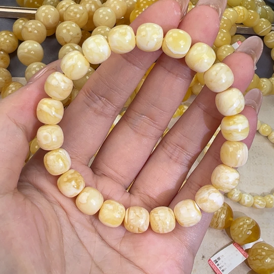 琥珀未镶嵌手链瓷白妖花