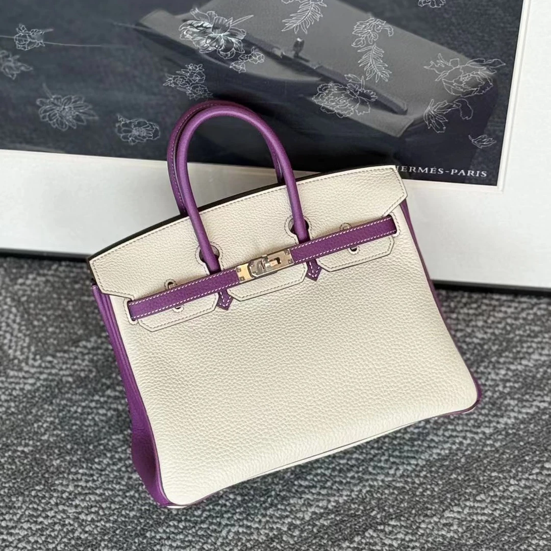 99新 Hermes/爱马仕 爱马仕奶昔白拼海葵紫bk25包