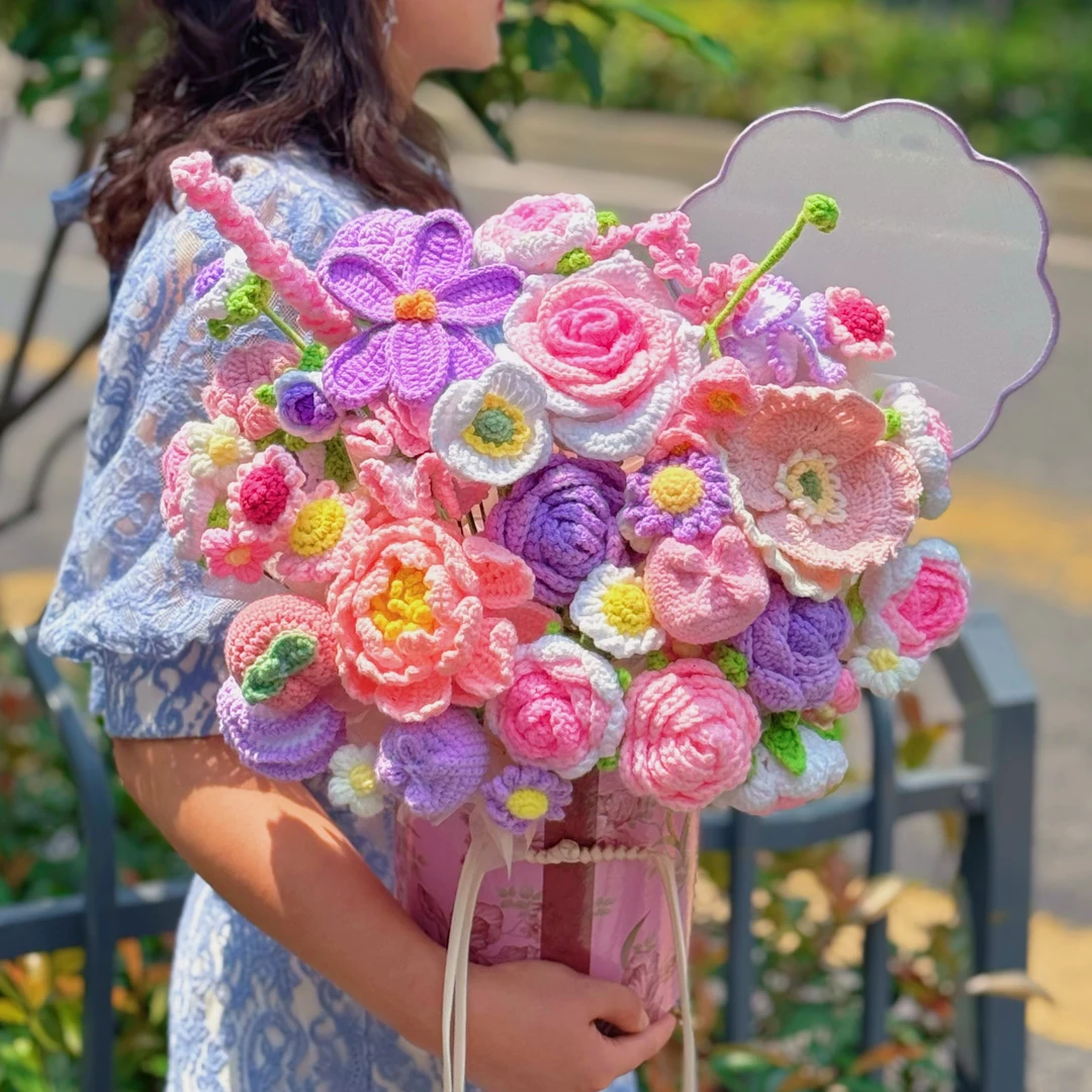 【繁花如梦】创意毛线编织花束抱抱桶乔迁女朋友闺蜜妈妈生日 A82