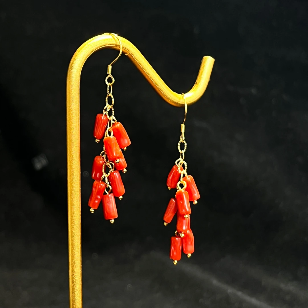 沙丁珊瑚diy款925银耳坠——D226003