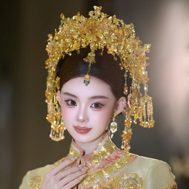 ETE ST2-13158新娘头饰 金色爆款中式婚礼秀禾大冠