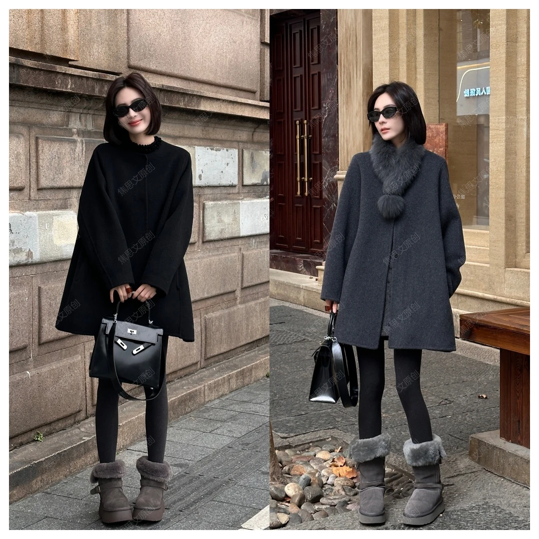 焦思文 冬季时尚保暖洋气宽松慵懒百搭羊毛双面大衣251202Y02