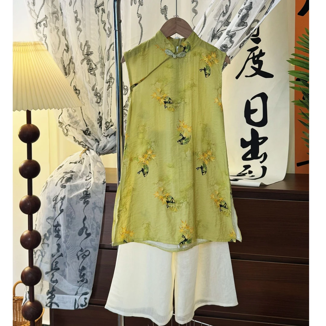 【现货】女童夏季新款国风旗袍裙女宝宝新中式连衣裙裤子两件套