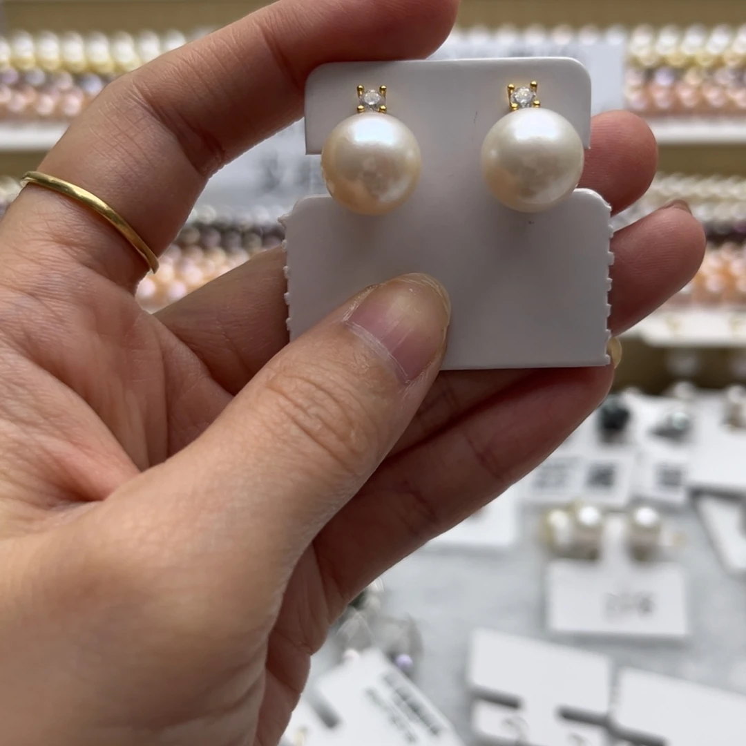 耳饰银S925镶嵌淡水珍珠