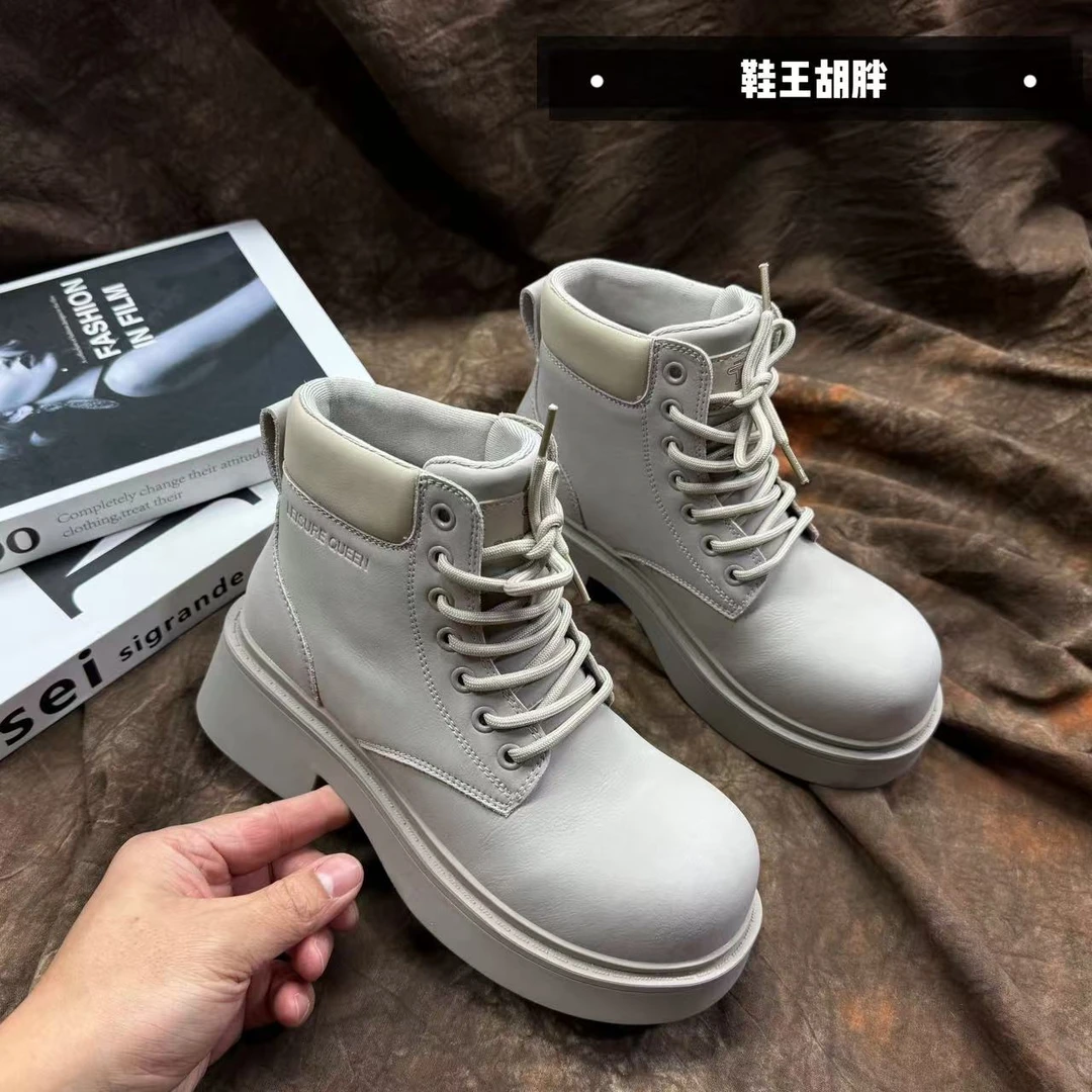 女鞋时尚休闲百搭马丁靴厚底短靴英伦风697-1灰色