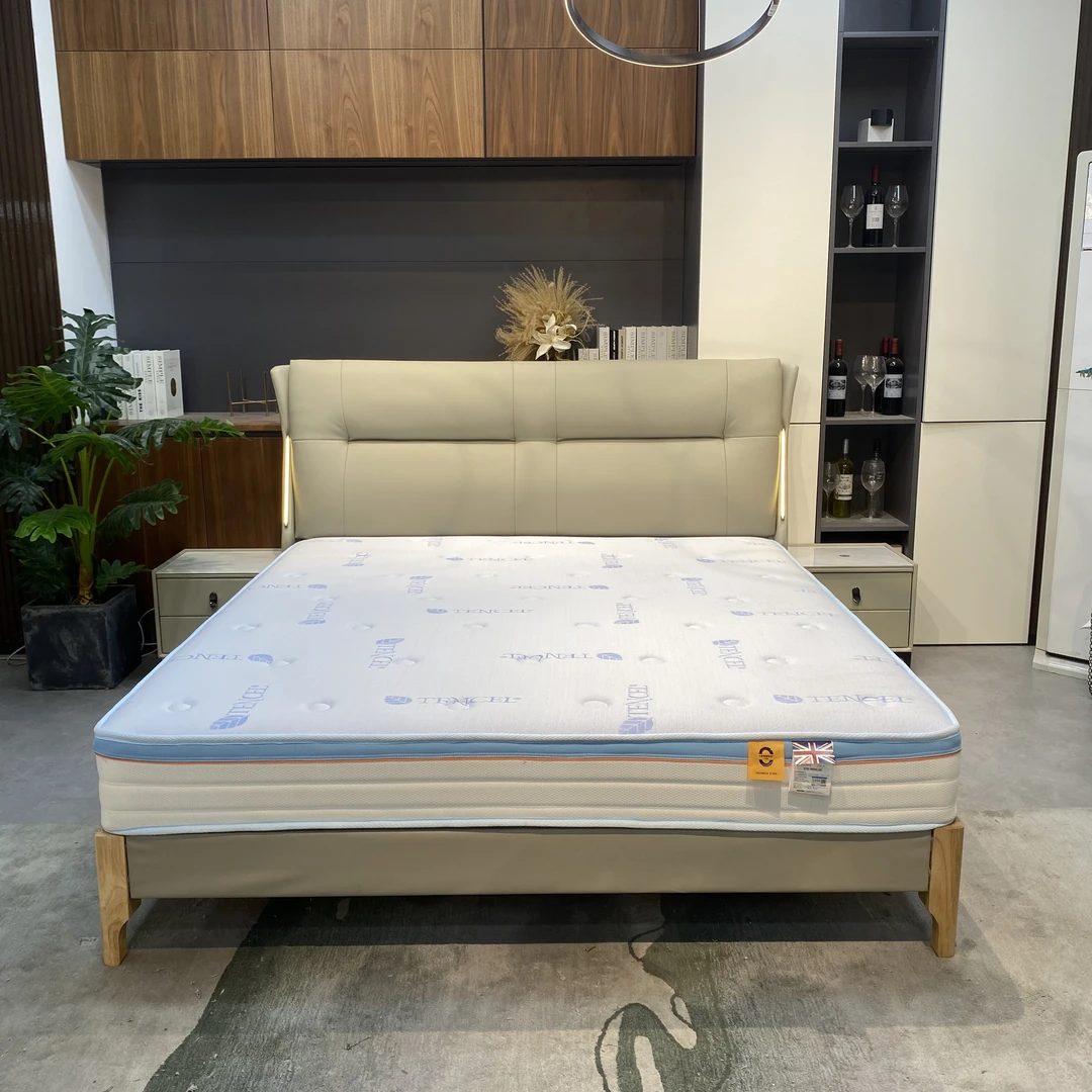 简约轻奢榫卯橡胶木床免洗主卧婚床现代意式高端皮床儿童床