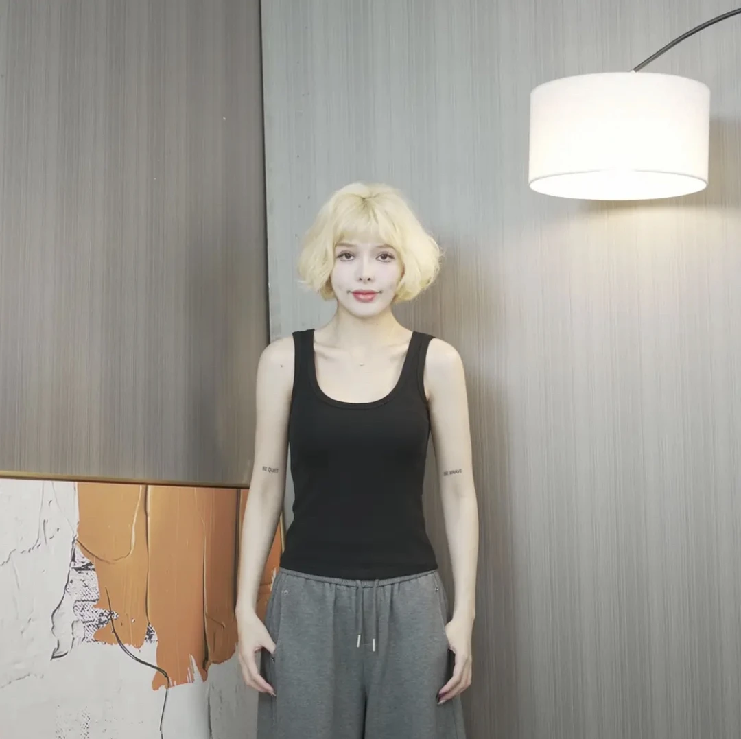 无袖打底极简风背心吊带螺纹棉休闲内搭百搭挂脖纯色显瘦修身