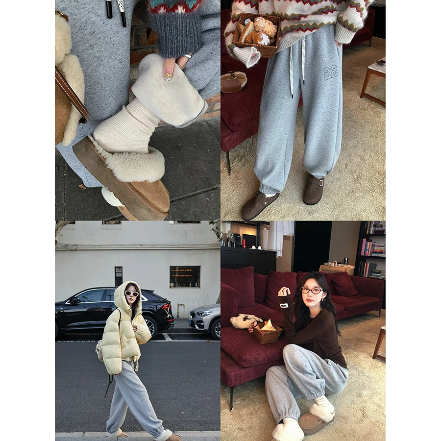 张贝贝 sport chic 短毛卡拉绒 休闲系暖绒束脚裤