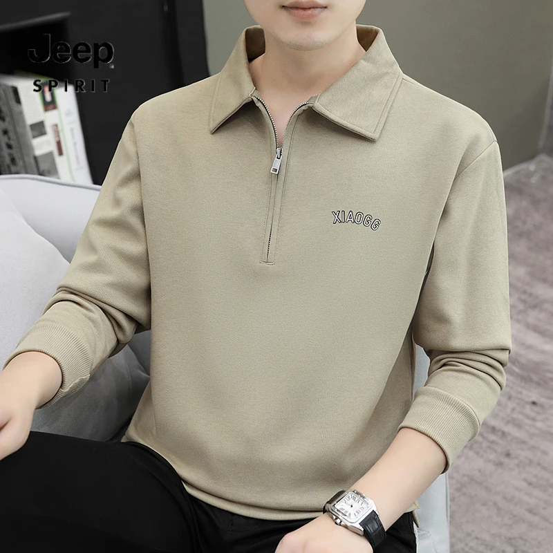 JEEPSPIRIT吉普男士春秋polo衫长袖翻领工装男士T恤卫衣百搭休闲