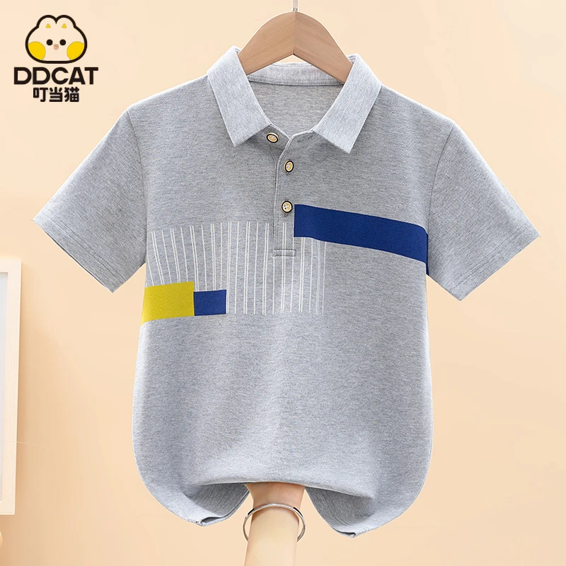 叮当猫男童拼色短袖夏季儿童POLO衫洋气时尚舒适百搭中大童T恤