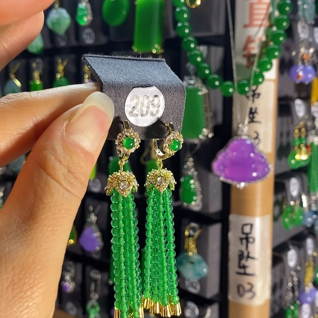 银S925镶嵌翡翠耳饰209