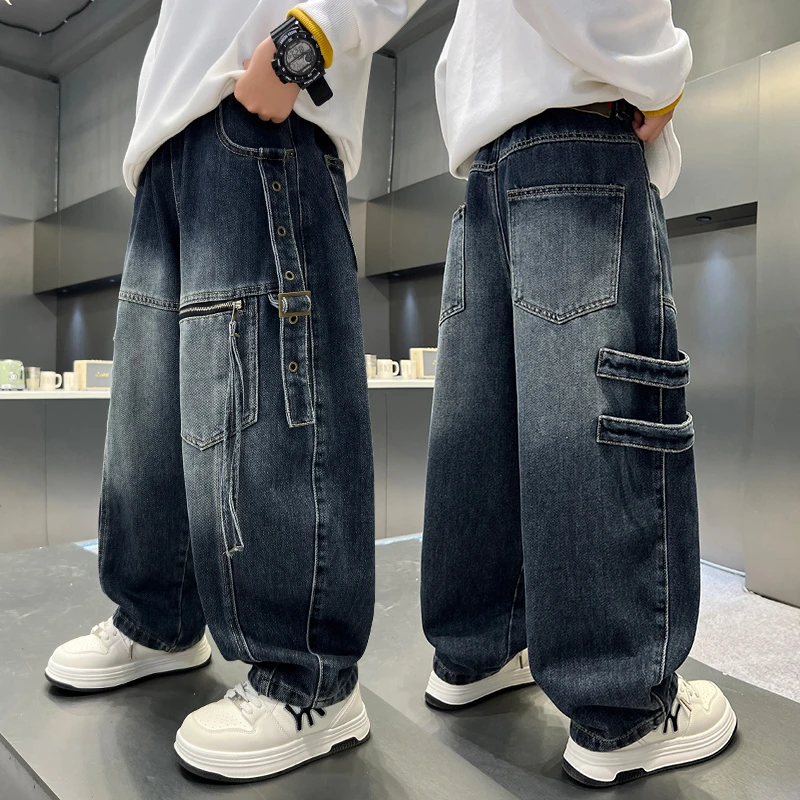 男童牛仔裤秋冬款2025新款儿童秋季裤子中大童男孩酷帅加绒长裤潮