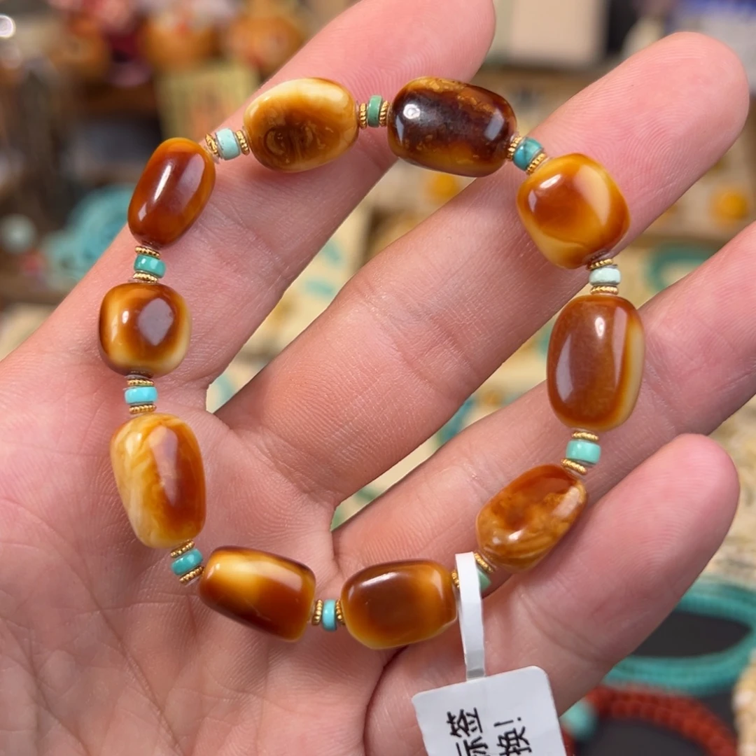 蜜蜡未镶嵌手链天然沁色蜜蜡随型手串
