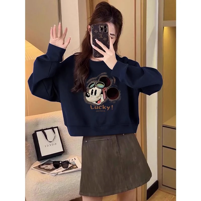 2025新款秋冬季圆领套头卫衣女设计感小众宽松韩版休闲短款上衣潮