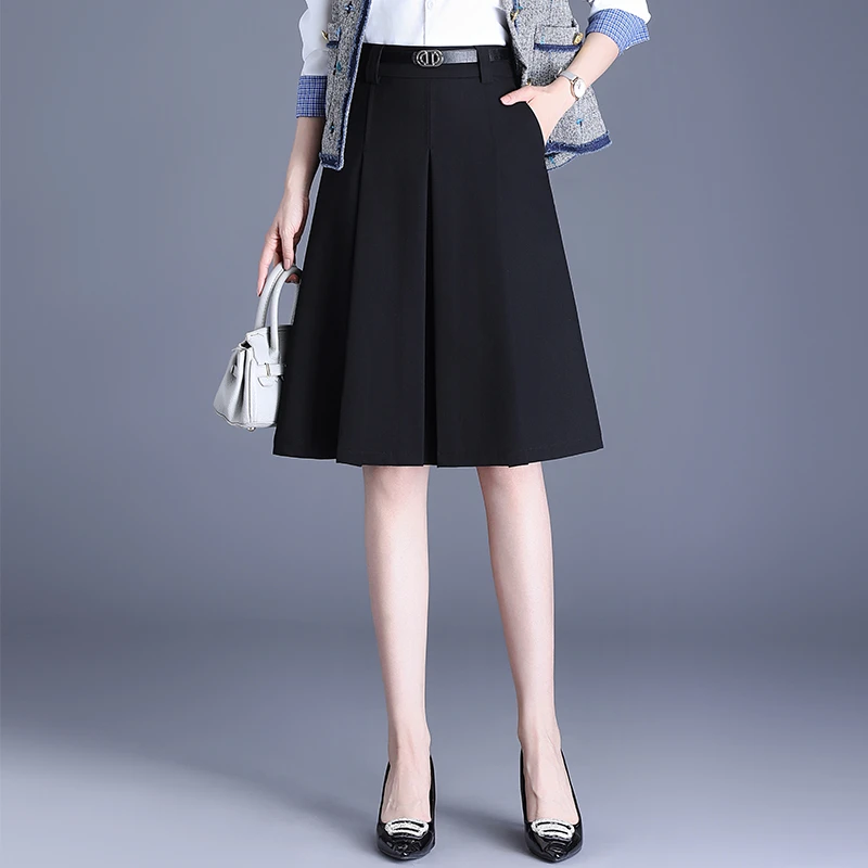 拉夏贝尔百褶裙女2025春季新款高腰显瘦遮胯a字裙宽松百搭半身裙