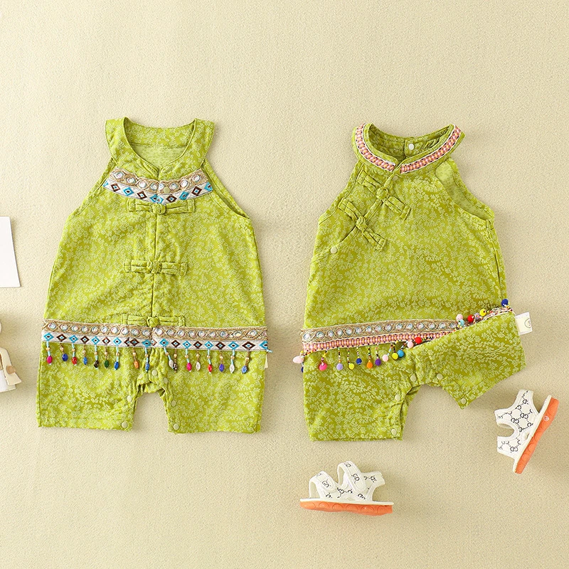 婴儿衣服中国风连体衣夏季男女宝宝唐装哈衣夏装短袖汉服23C198