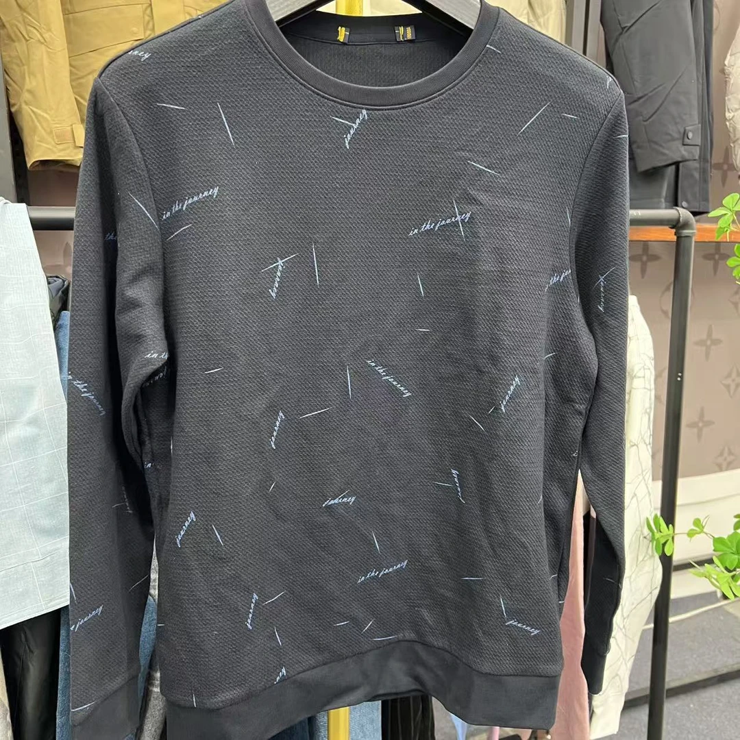 H-25年新款秋冬男士黑色印花圆领卫衣休闲