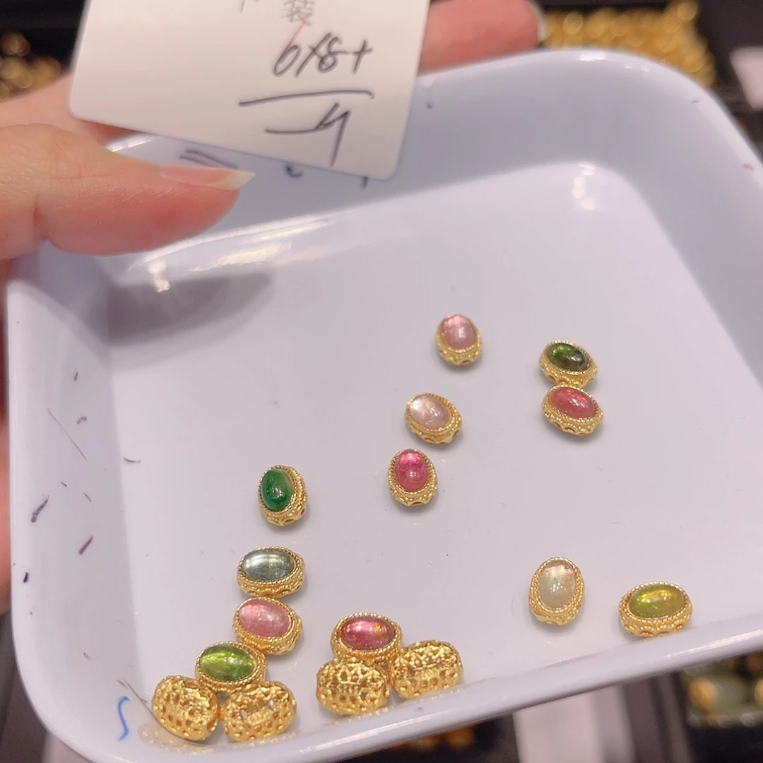 水晶珠宝半成品银S925镀金镶嵌145 。