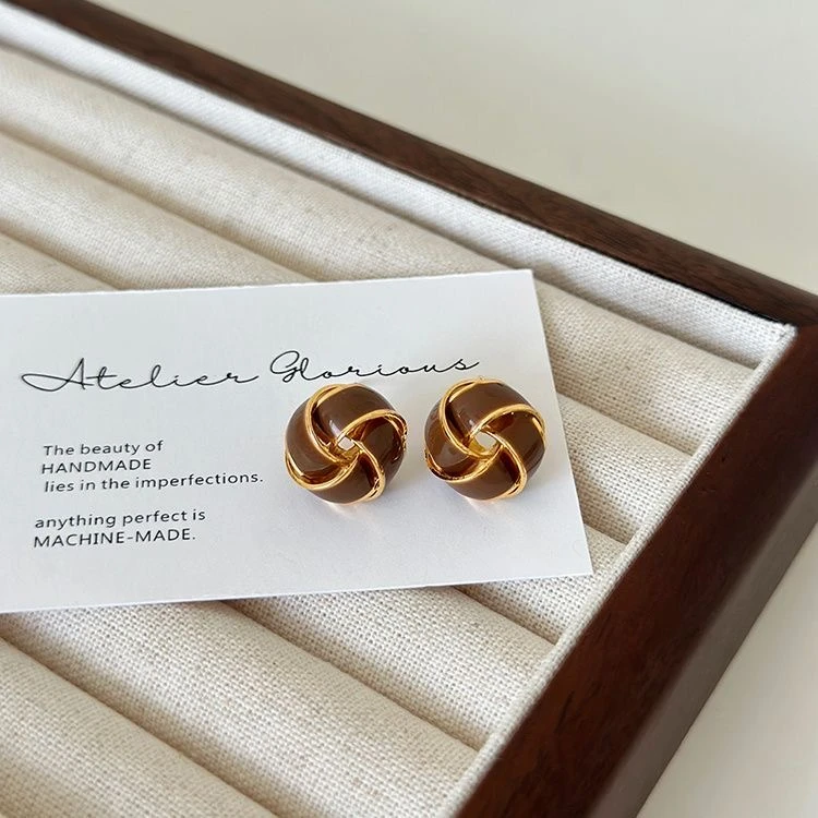 铜合金耳饰 7012美拉德同心结耳钉简约日常小众款