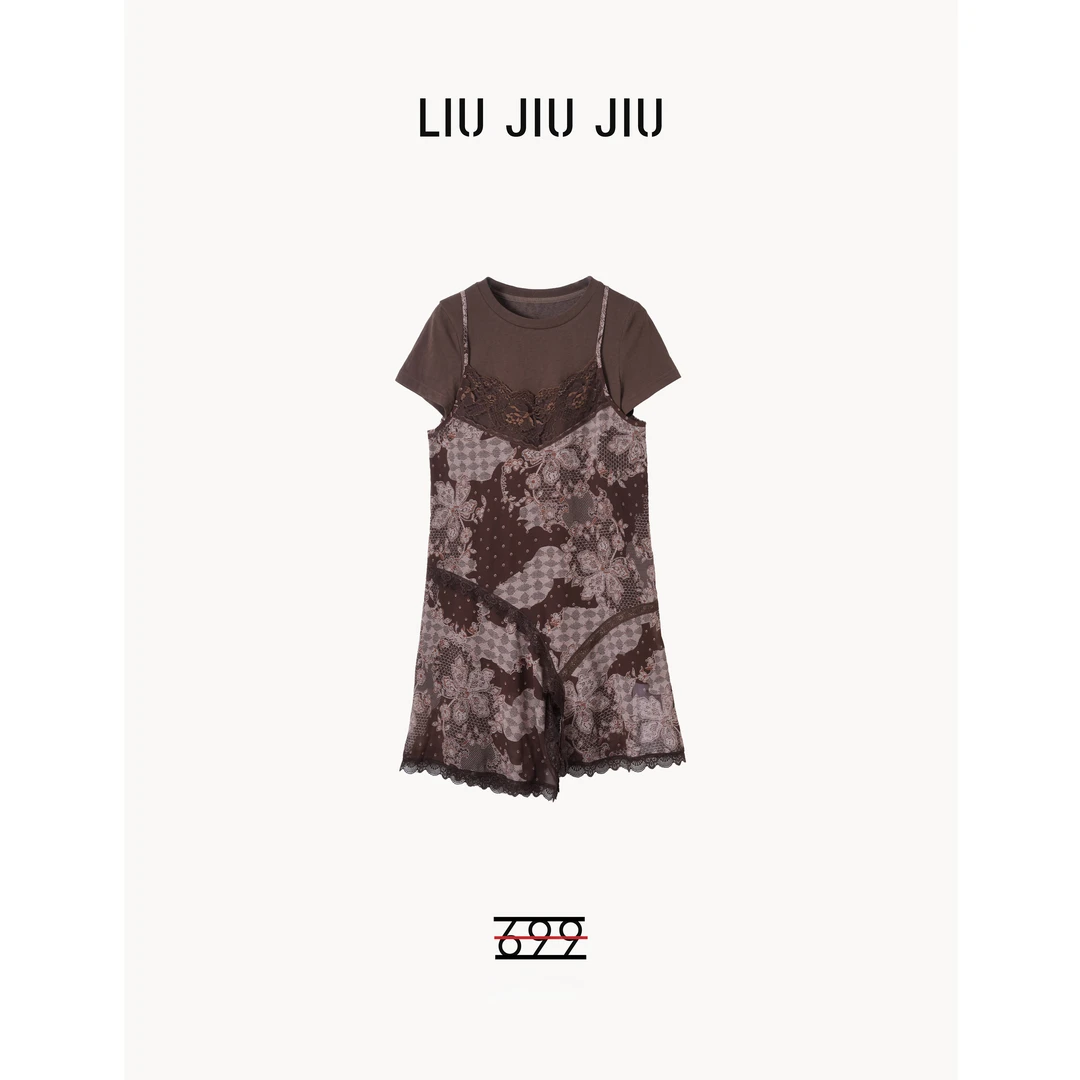 LIUJIUJIU 夏季高级感复古轻奢蕾丝裁剪小众设计时尚套装TZ4385L