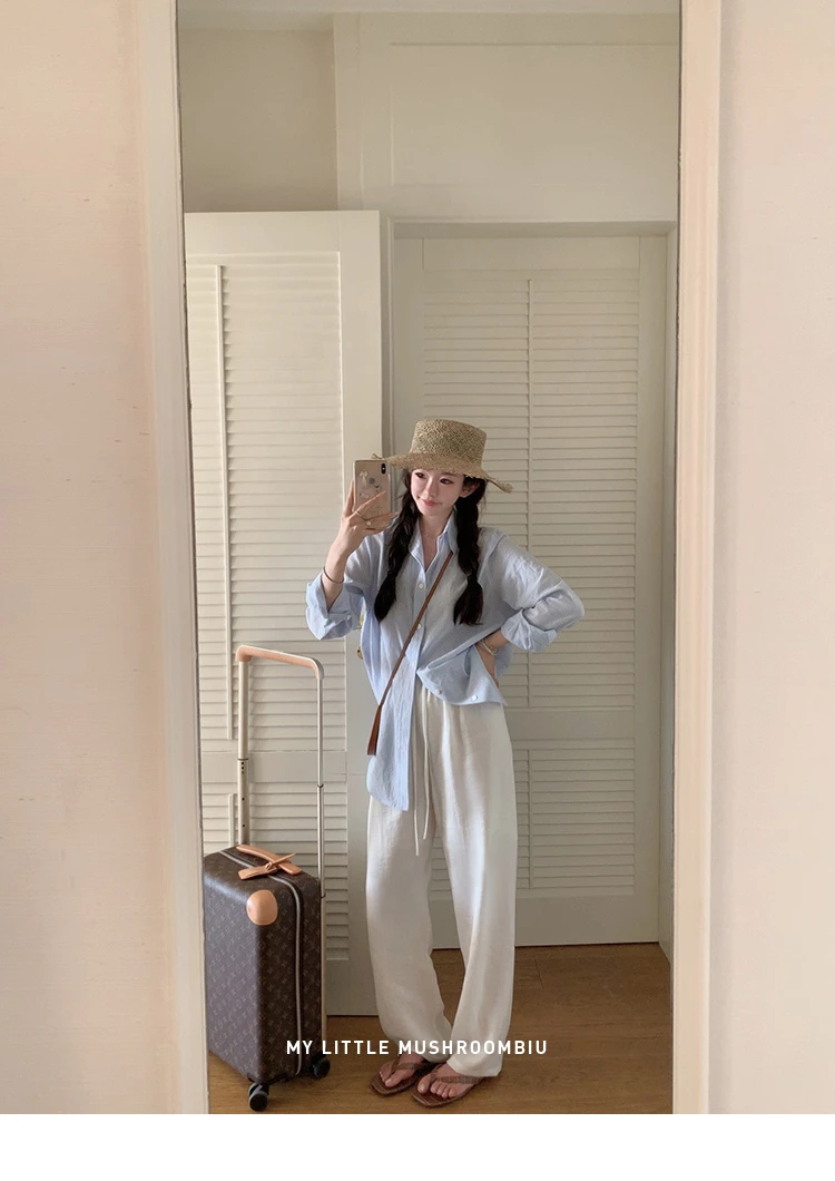 金蘑菇菇 自由明媚的盛夏 / 少女感条纹防晒衬衫套组