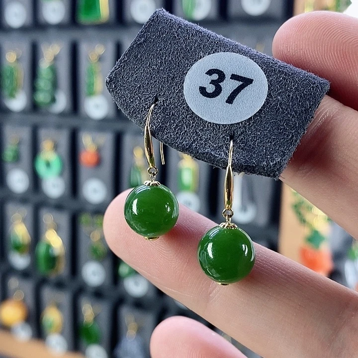 和田玉耳饰18K金镶嵌