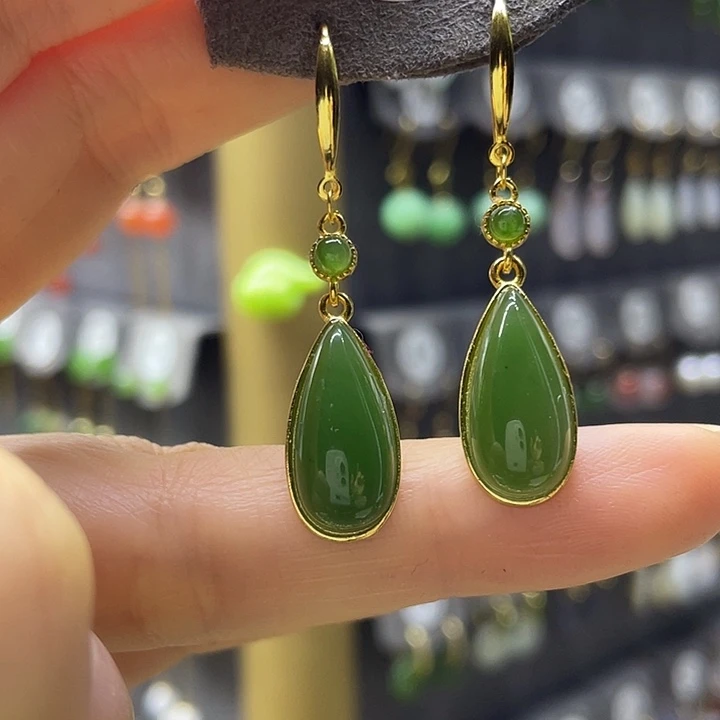 和田玉银S925镶嵌耳饰