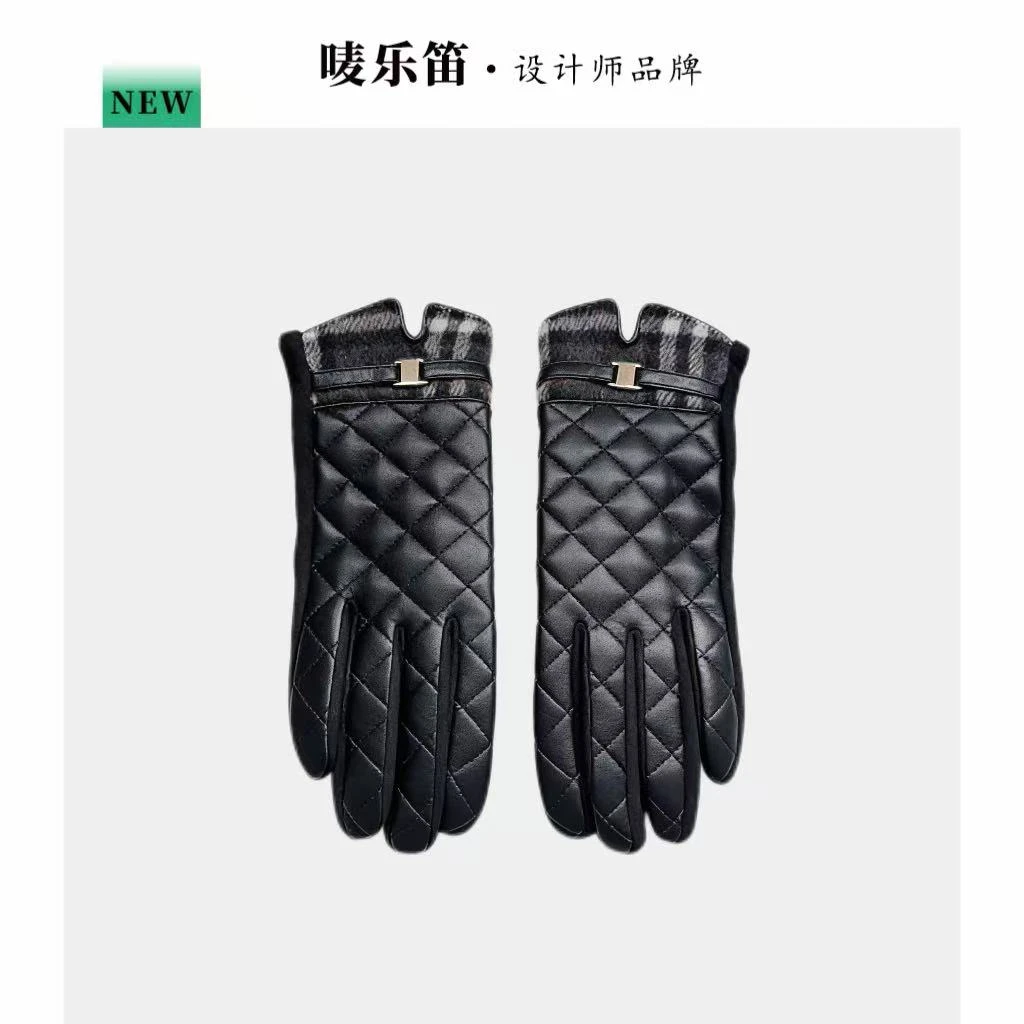 唛乐笛· 格纹H扣  边时尚冬季保暖可触屏手套 ST7014 B